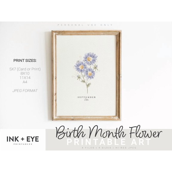 September Birth Flower Art, Aster Wall Art, Unframed Paper Poster 8x10in