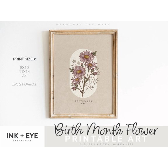 September Birth Flower Print, Vintage Aster Art, Unframed Paper Poster 16x20in