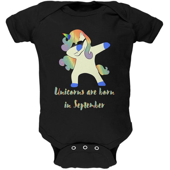 September Birthday Dabbing Unicorn Sunglasses Soft Baby One Piece Black 12-18 M