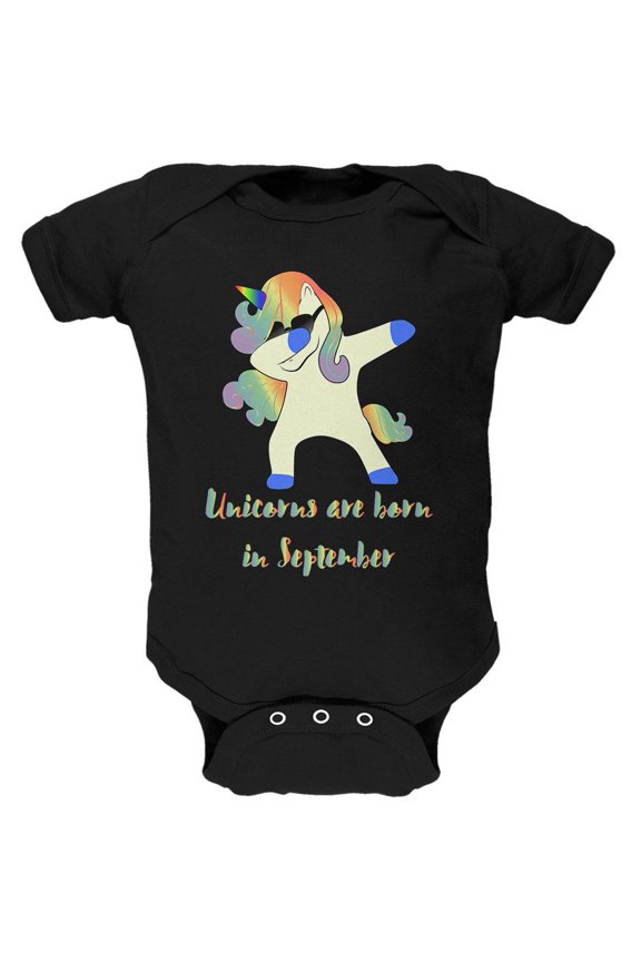 September Birthday Dabbing Unicorn Sunglasses Soft Baby One Piece Black 3-6 M