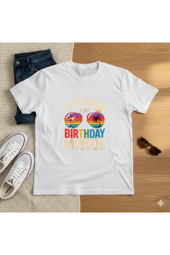 September Birthday Month Retro Sunglasses Palm Tree Crown T-Shirt, for men & women, S-5XL