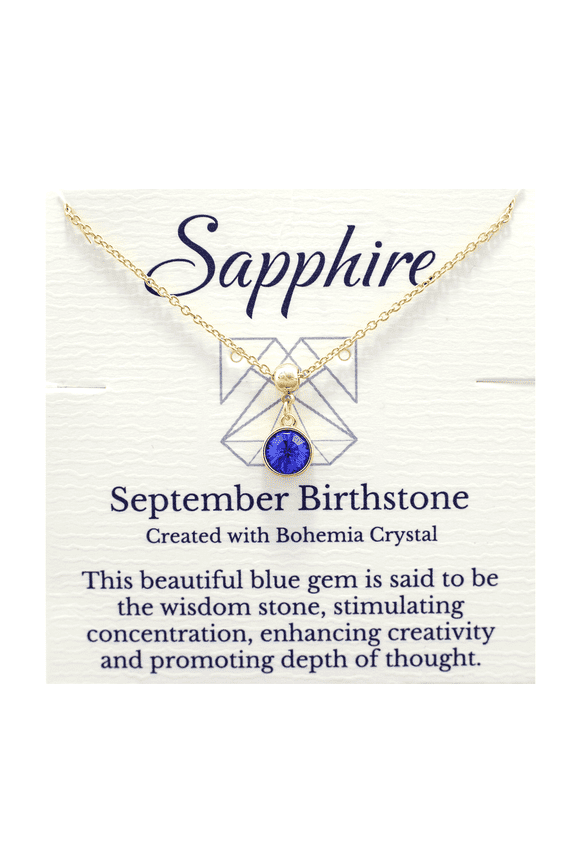 September Birthstone Necklace – 14K Gold-Plated Blue Sapphire Pendant, Adjustable Chain