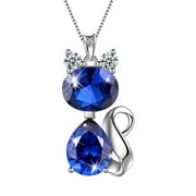 September Birthstone Necklace Sapphire Blue Cat Pendant Charms 925 Sterling Silver Jewelry Women Girls Birthday Gifts Aurora Tears