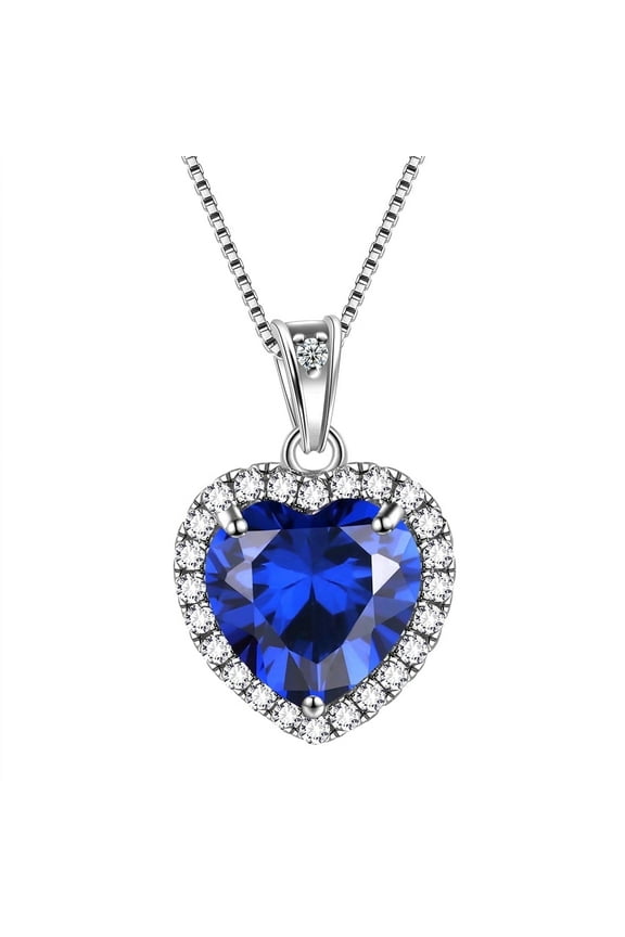 September Birthstone Necklace Women Blue Heart Necklace Sapphire Crystal CZ 925 Sterling Silver Pendant Jewelry Birthday Mother's Day Gifts Juwaliy