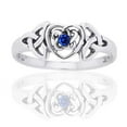 thumbnail image 1 of September Birthstone Ring - Sterling Silver Simulated Sapphire Glass Celtic Trinity Knot Heart, 1 of 1