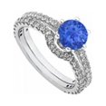 thumbnail image 1 of September Birthstone Sapphire & Diamond Engagement Rings With Wedding Band Set in 14K White Gold, 22 Stones, 1 of 1