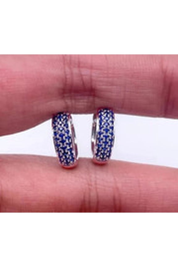 September Birthstone Women's 2Ct Round Simulated Blue Sapphire Huggie Hoop Earring 14k White Gold Plated