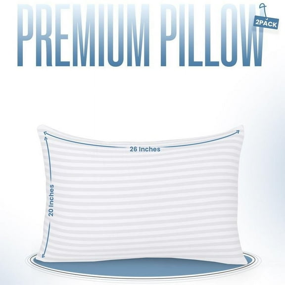 【September Restock Sale】Utopia Premium Hotel Quality Striped Bed Pillows for Back Stomach & Side Sleepers - Polycotton Soft Breathable Covers, No-Shift Construction, White, Pack of 2 - Polyester