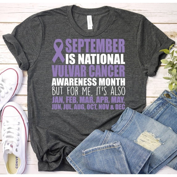 September Vulvar Cancer Awareness Ribbon Graphic T-Shirt, Unisex Classic Fit, 180 GSM Cotton-Rich Fabric
