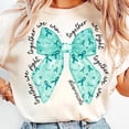 thumbnail image 1 of In September We Wear Teal T-shirt, Cancer Coquette Bow Teal T-shirt, Ovarian Cancer Awareness T-shirt, Teal Ribbon T-shirt,Together We Fight We Win Bow T-shirt., 1 of 5