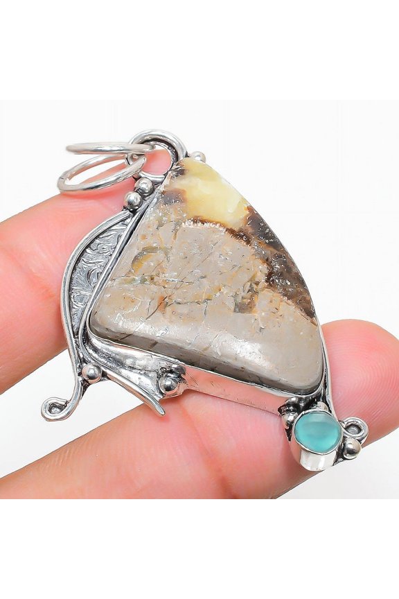 Septerian Stone, Chalcedony 925 Sterling Silver Jewelry Pendant 2.25"