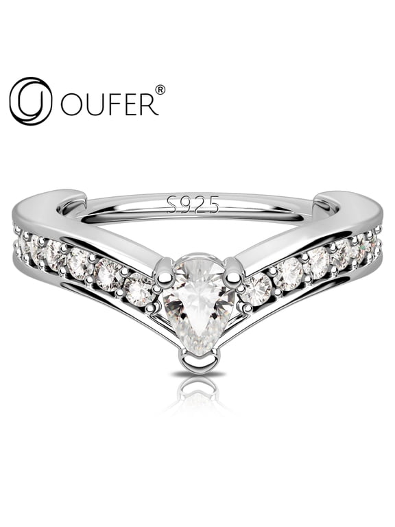 Septum Clicker Earrings 925 Sterling Silver Cubic Zirconia 16G 8mm Helix Cartilage Lobe Daith Body Piercing Jewelry