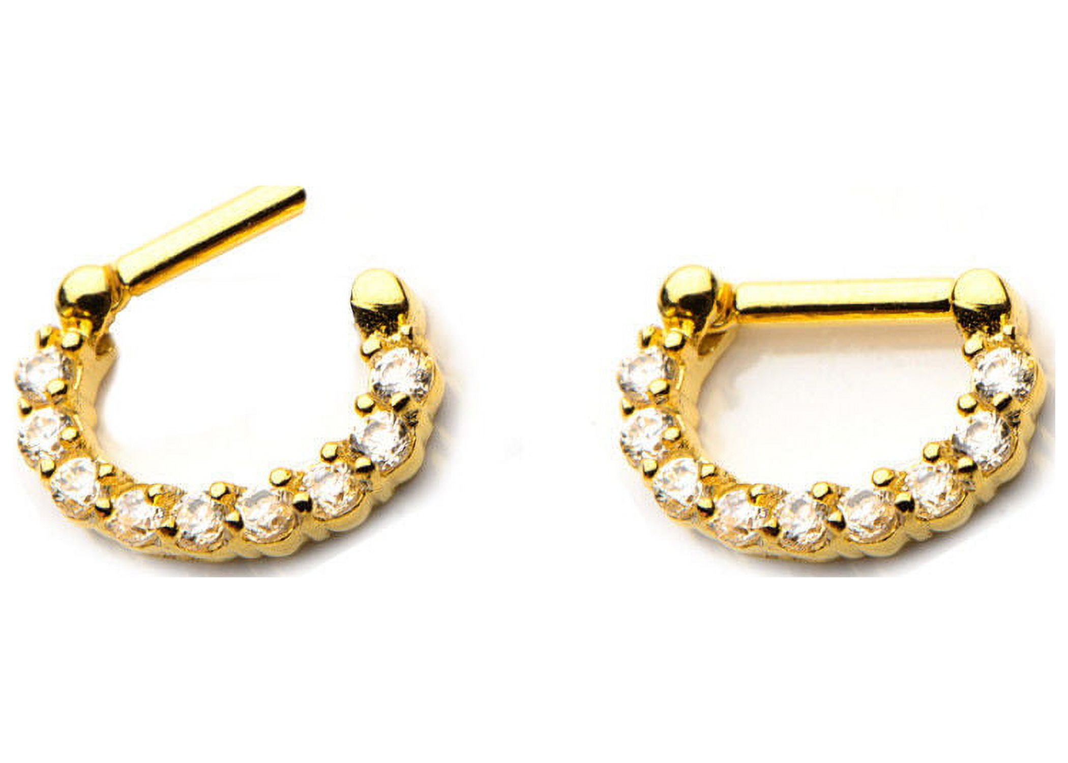 Septum Clicker Gold Plated Prong Set Clear Jewel Ring Size 14G 16 Gauge 10MM