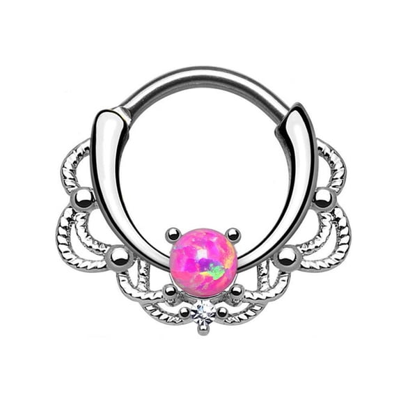 Septum Daith Rook Hinged Clicker Syntactic Opal Set Nose Ring 16 Gauge