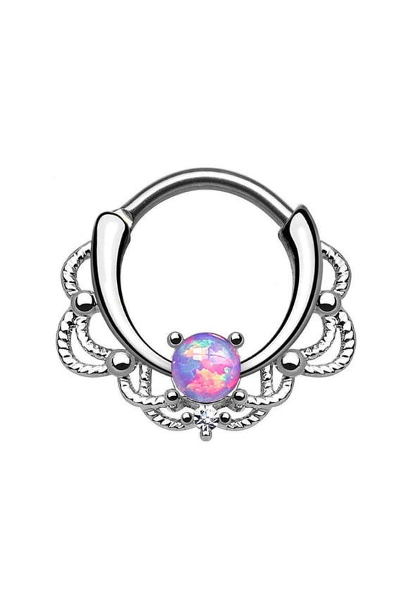 Septum Daith Rook Hinged Clicker Syntactic Opal Set Nose Ring 16 Gauge