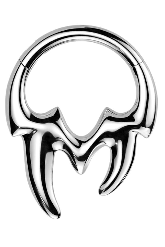 Septum Hinged Nose Ring Hoop Ring With Tribal Fangs