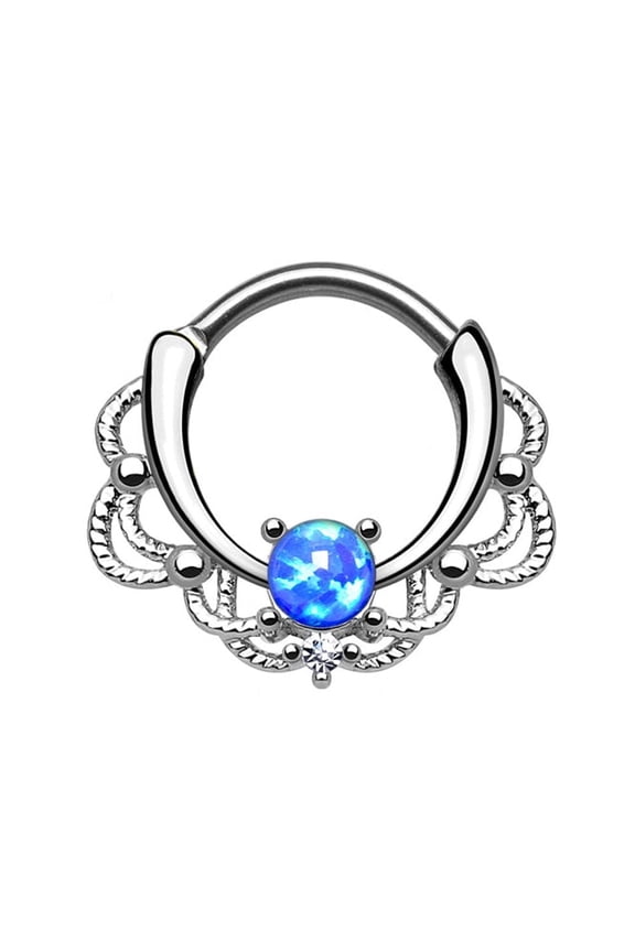 Septum Piercing Clicker - Lacey Single Opalite w/Clear CZ Gem - 16ga - Sold Each