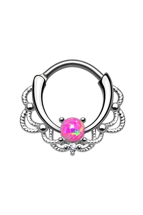 Septum Piercing Clicker - Lacey Single Opalite w/Clear CZ Gem - 16ga - Sold Each