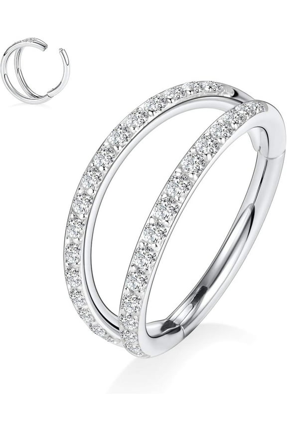 Septum Ring 18g Conch Jewelry Double Open Stack 18g Nose Hoop Septum Jewelry 12mm Surgical Steel Silver Septum Clicker Helix Earring Rook Earring Conch Piercing Cartilage Earring