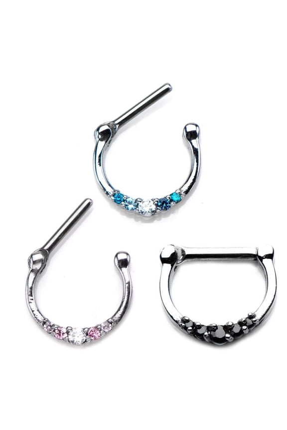 Septum Ring Prong Set Jewel Clicker Surgical Steel 16 gauge (6mm)