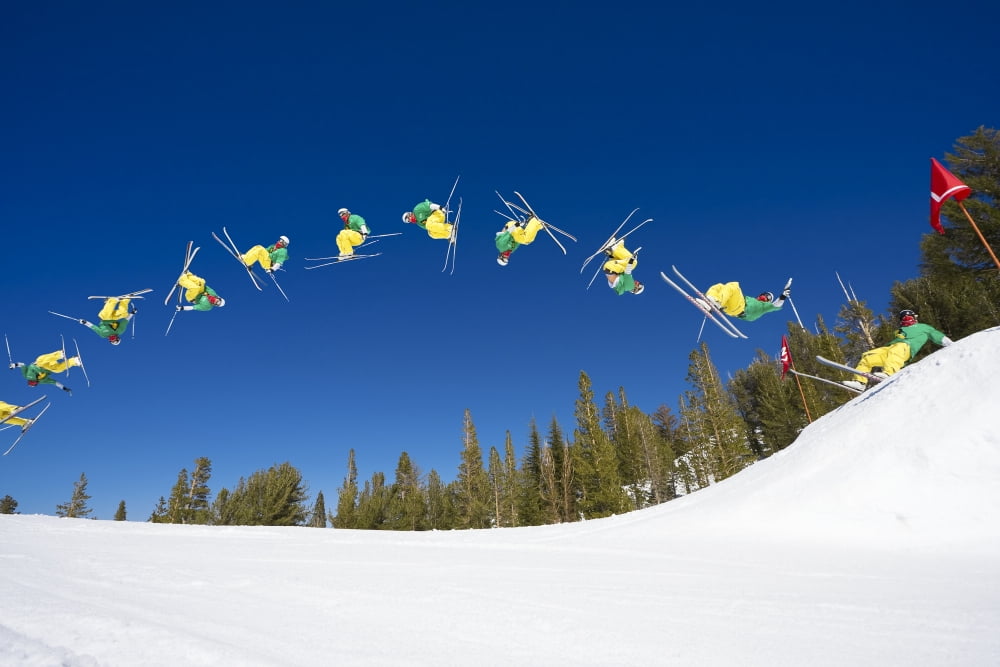 Sequence of Skier doing Radical Back Flip off Jump Canvas Art - Design Pics Vibe Design Pics (34 x 22)