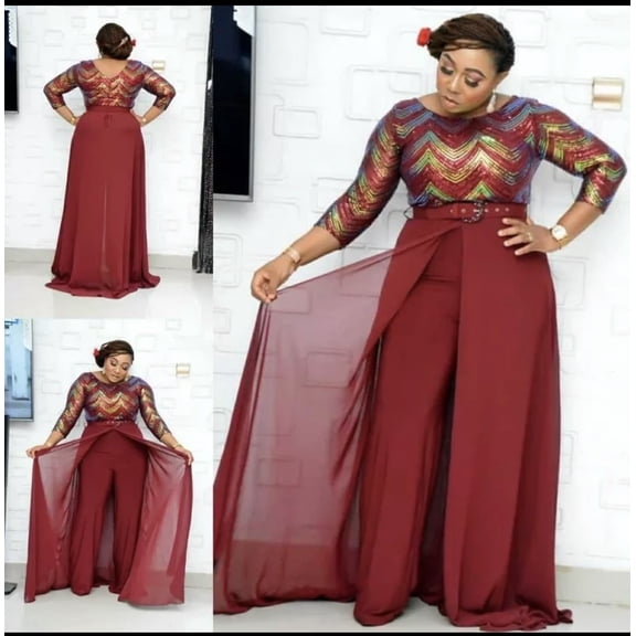 Sequence top Women's Dressy and classy Jumpsuit Sleeveless Elegant Formal Wide-Leg Jumpsuit S with bottom chiffon wrap around Burgundy