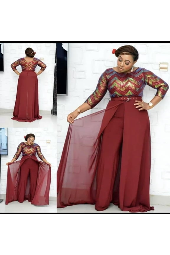 Sequence top Women's Dressy and classy Jumpsuit Sleeveless Elegant Formal Wide-Leg Jumpsuit S with bottom chiffon wrap around Burgundy