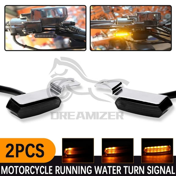 Sequential Handlebar Front Turn Signals Flowing LED Motorcycle Blinkers Mini Running Light Compatible with Harley Dyna Sportster 883 Road King Softail