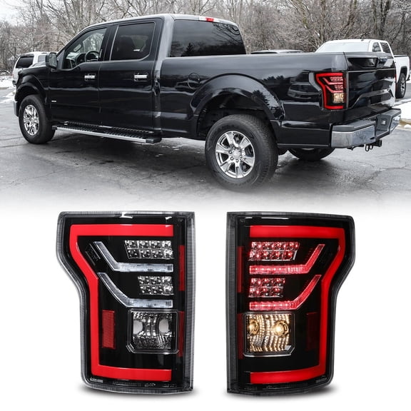 Sequential Tail Lights Compatible with Ford F-150 2015 2016 2017 with Factory Halogen Taillights Model,Rear Lights Assemblies,Glossy Black+Clear Lens