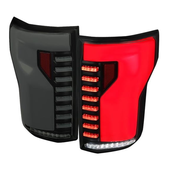 Sequential Turn Signal Breathing Light Effect Full LED Tail Lights with Matte Black Housing Smoked Lens Red LED Bar for 2018-2020 Ford F-150