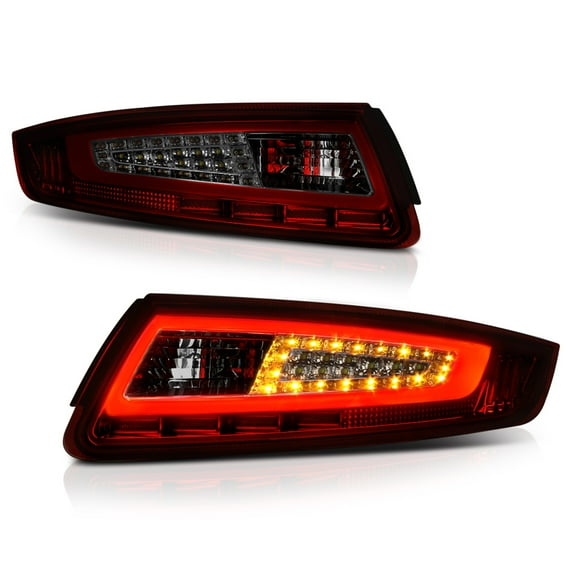 VIPMOTOZ For 2005-2008 Porsche 997-Series 911 Carrera Smoke Red Lens OLED Neon LED Tail Brake Light Housing Lamp Assembly Driver and Passenger Side Replacement Pair
