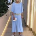 thumbnail image 1 of Sequin 2 Piece Set For Women Crew Neck 3/4 Sleeve Tops Wide Leg Pants Mesh Patchwork Loose Comfy Suit (XL, Sky Blue), 1 of 8