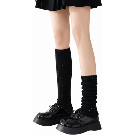 Sequin Acrylic Fiber Yarn Leg Warmers Socks Winter Warm Long Boots Leg Covers for Women Black 430x105x4.5mm