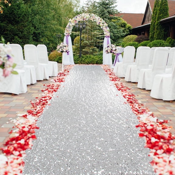 Sequin Aisle Runner 4x15FT for Weddings – Sparkling Silver Sequin Aisle Runner Carpet, Indoor Outdoor Bridal Shower for Party, Graduation Ceremony, Birthday, Reception Decorations
