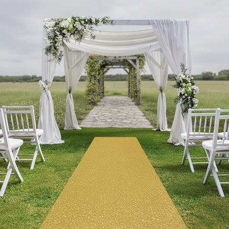 Sequin Aisles Floor Runner Rug Wedding Aisle Runners for Outdoor Wedding Ceremony (Gold)
