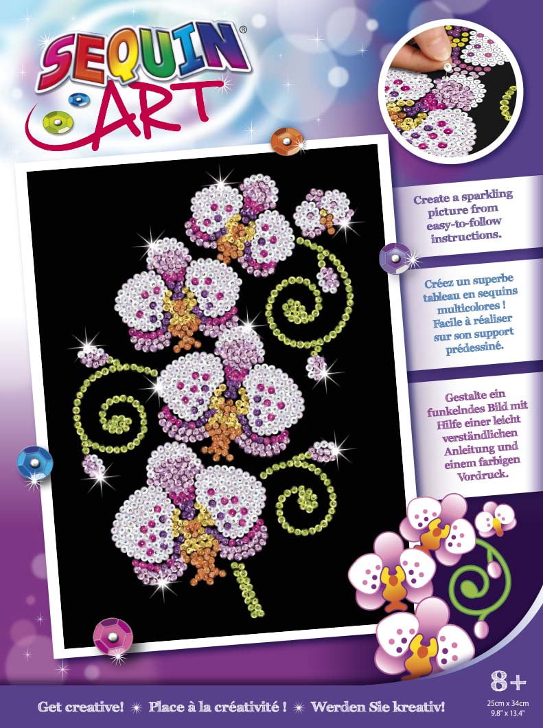 Sequin Art - Sparkling Orchids Flower Design - Sparkling Art Design and Craft