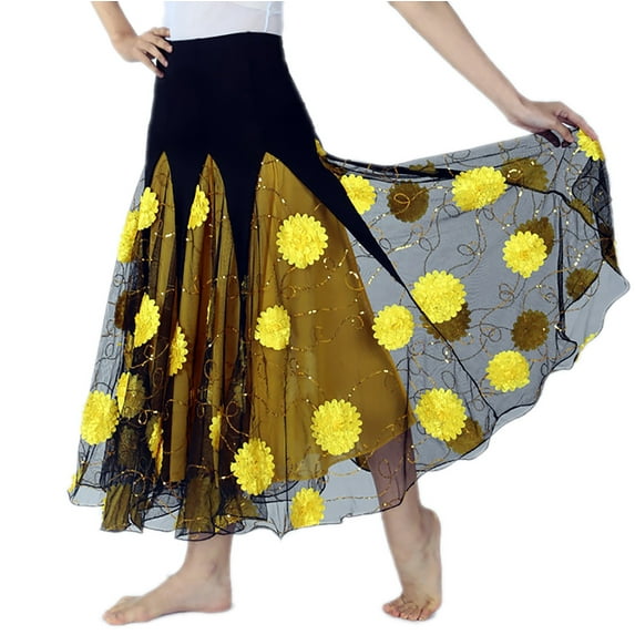 Sequin Ballroom Smooth Moon Dance Gypsy Practice Performance Dance Skirt