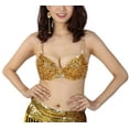 thumbnail image 1 of Sequin Beaded Cabaret Samba Belly Dancers Dance Bra Top Clothing Gold, 1 of 3