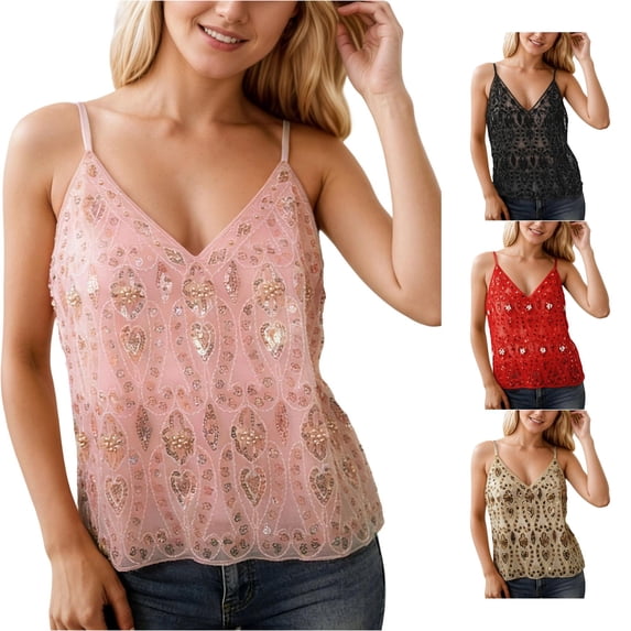 Sequin Beaded Camisole Slim Fit Layering Tank Top Cropped Sleeveless Shirt Womens Sleeveless Tee Shirts