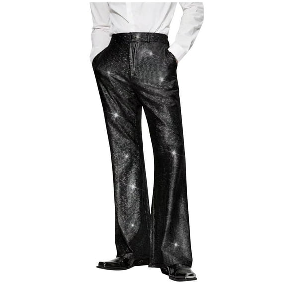 Sequin Bell Bottom Pants For Men's Glitter Sparkle High Waist Wide Leg Trousers 70s Disco Dance Night Out Pants