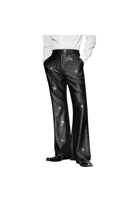 Sequin Bell Bottom Pants For Men's Glitter Sparkle High Waist Wide Leg Trousers 70s Disco Dance Night Out Pants