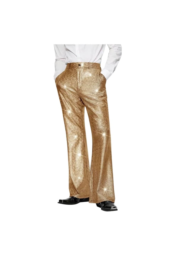 Sequin Bell Bottom Pants For Men's Glitter Sparkle High Waist Wide Leg Trousers 70s Disco Dance Night Out Pants