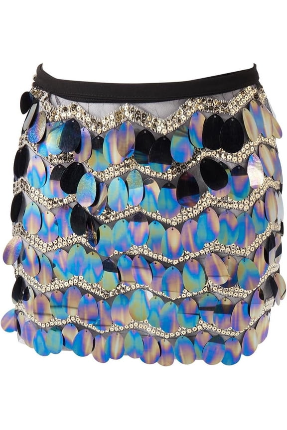 Sequin Belly Dance Hip Scarf Teardrop Bling Hip Mini Skirt Wrap Black Polyester Glitter Waist Belt Multilayer Sparkling Rave Clothing for DIY Women Girls Costume Party Festival Perfor DIY mance