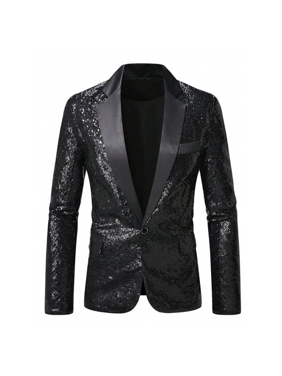 Sequin Blazer Jacket for Men - Sparkly Tuxedo Jacket - Mens Sport Coats for Prom Wedding Party Black XL