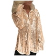 thumbnail image 1 of Sequin Blouses for Women V Neck Sequin Blouse Long Sleeve Loose Glitter Tops Sparkle Shimmer Shirt Button Down Blouse Women Sweaters Clearance Cheap, 1 of 8