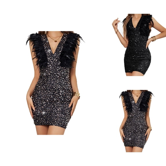 Sequin Bodycon Mini Dresses for Women - Trim Party Dress with Sparkly Design, Evening Dresses for Women 2026 Club Night Out Music Festival Outfits