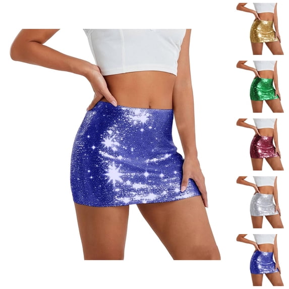 Sequin Bodycon Skirt for Women Elastic Waist Metallic Sparkly Sequin Mini Skirts Night out Party Skirts