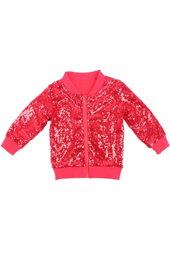 Sequin Bomber Jackets for Girls Sequin Solid Color Long Sleeve Zip Up Jacket Kids Christmas Shiny Fashion Clothes Outerwear Jackets Coat 7-8 Years