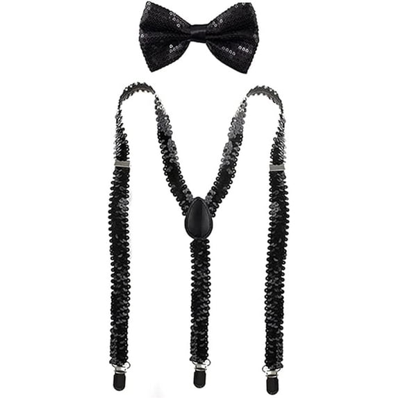 Sequin Bow Tie & Suspenders Set Suspender Bow Tie Set Clip On Y Shape Adjustable Braces