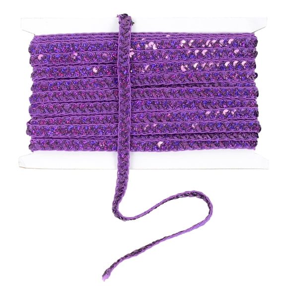 Sequin Braid Cord Trim, 0.4 Inch Glitter Laser Sequin Strip, Sewing Sequin Ribbon for DIY Crafts Party Decorations, 13 Yards, Purple